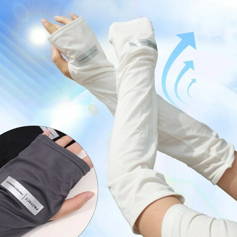 Reflective Strip Thin Breathable Solid Color Sleeves Sun Protection Sleeves Summer Cool Quick Drying Ice Silk Cycling Equipment