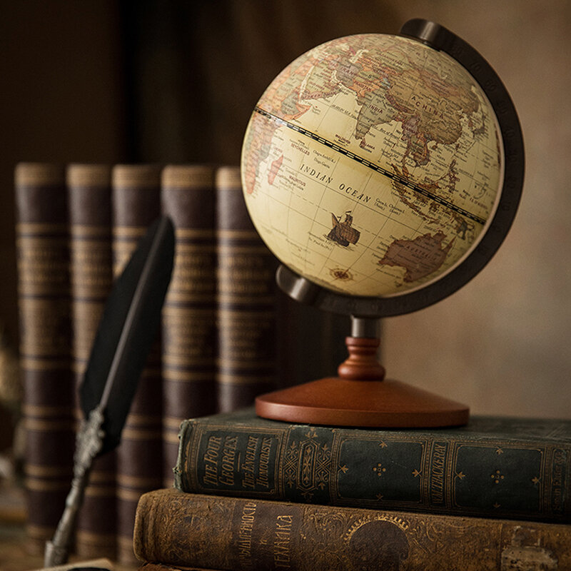 Mapa del mundo de la tierra en inglés, Base de madera Retro, instrumento de geografía, educación, Geografia, Globo, Mapa Mundi, 22cm