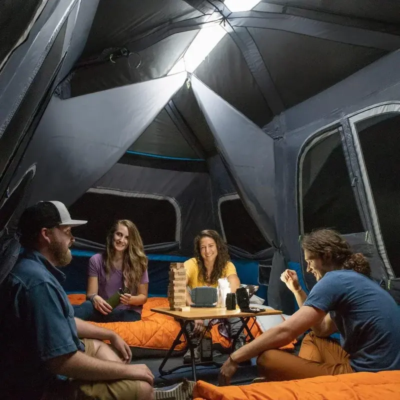 Tenda instan CORE dengan lampu LED, tenda Kemah ruang Multi kabin keluarga besar portabel | 10 P menyala