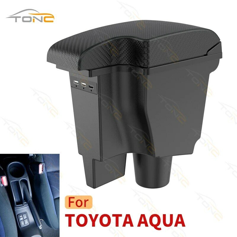 Kotak sandaran tangan mobil untuk Toyota, sandaran tangan mobil Aqua 2011 ~ 2020, modifikasi Internal, kotak penyimpanan Aksesori Mobil pengisian daya USB