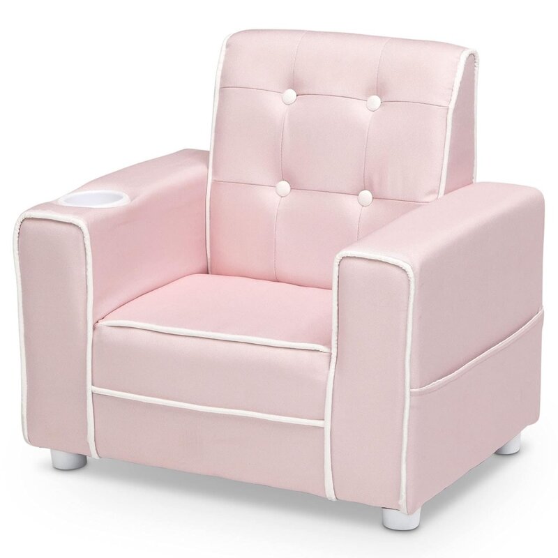 Kids Upholstered Chair with Cup Holder, Pink