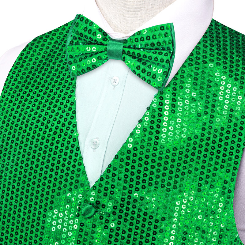 Hi-Tie cekinowy żakardowy kołnierzyk garnitur zielony jednolity kolor, kamizelka dopasowana kamizelka do ślub, drużba bezrękawnik smokingu z dekoltem w szpic