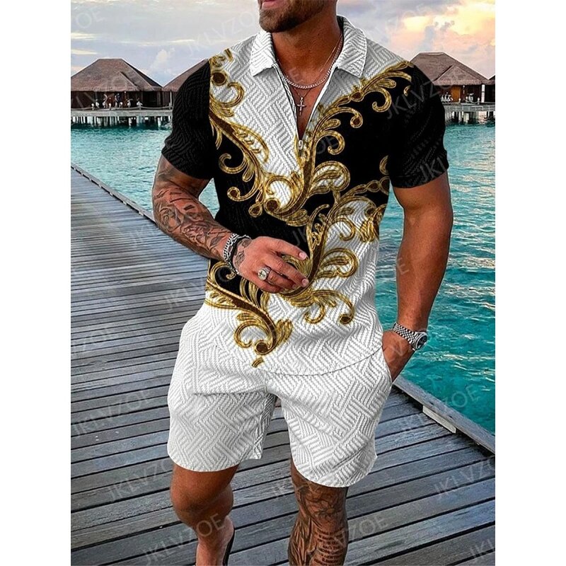 Повседневная рубашка с лацканами в стиле ретро, модная пляжная одежда, мужская летняя одежда, мужской комплект спортивной одежды, рубашка-поло и шорты