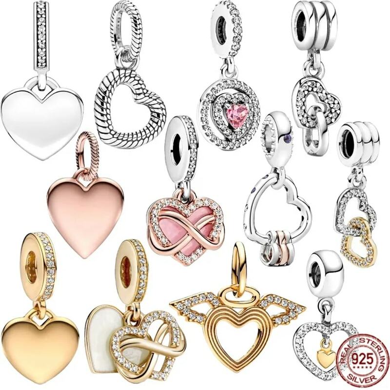 Heart shaped pendant 925 Sterling Silver Fit Original Pandora Bracelet Interlocking Hearts Charm Bead Heart Locket DIY Jewelry
