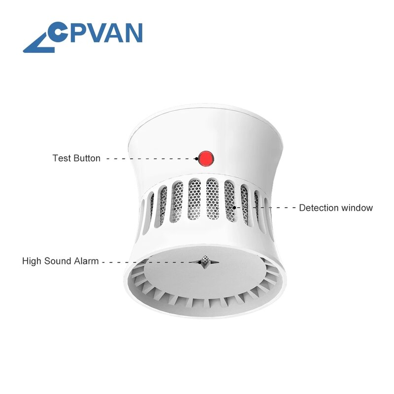 CPVAN Sensor Detector de humo para seguridad del hogar, alarma de humo independiente, 85dB, sistema de protección de seguridad, batería de 5 años