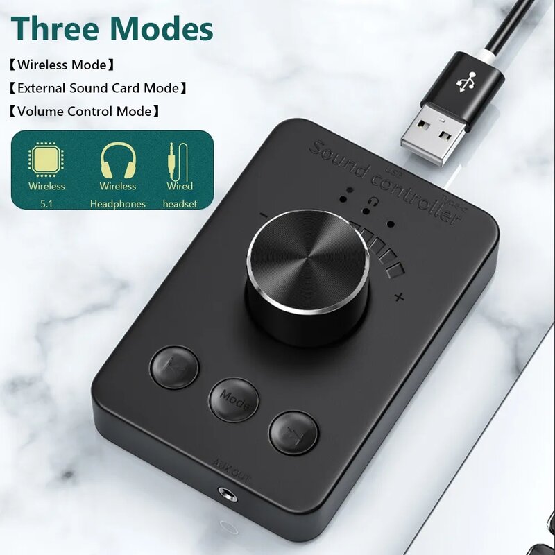 Computer Volume Controller Bluetooth-compatible 5.1 Multimedia PC Speaker 3 Modes USB External Audio Volume Control Adjust Knob