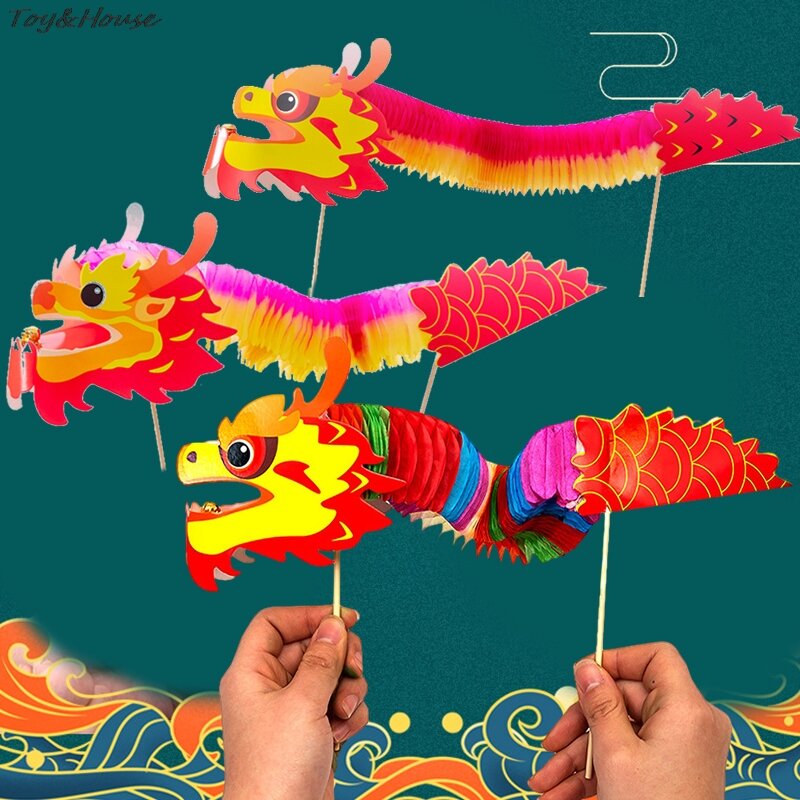 Diy Chinese Dragon Handgemaakte Vinger Dragon Dance Papier Ambachtelijke Materiaalpakket Vroeg Educatief Speelgoed Kinderen Nieuwjaar Cadeau