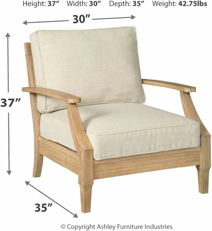 Signature Design by Ashley Clare View Outdoor Eucalyptus Wood Single Cushioned Lounge Chair, Beige