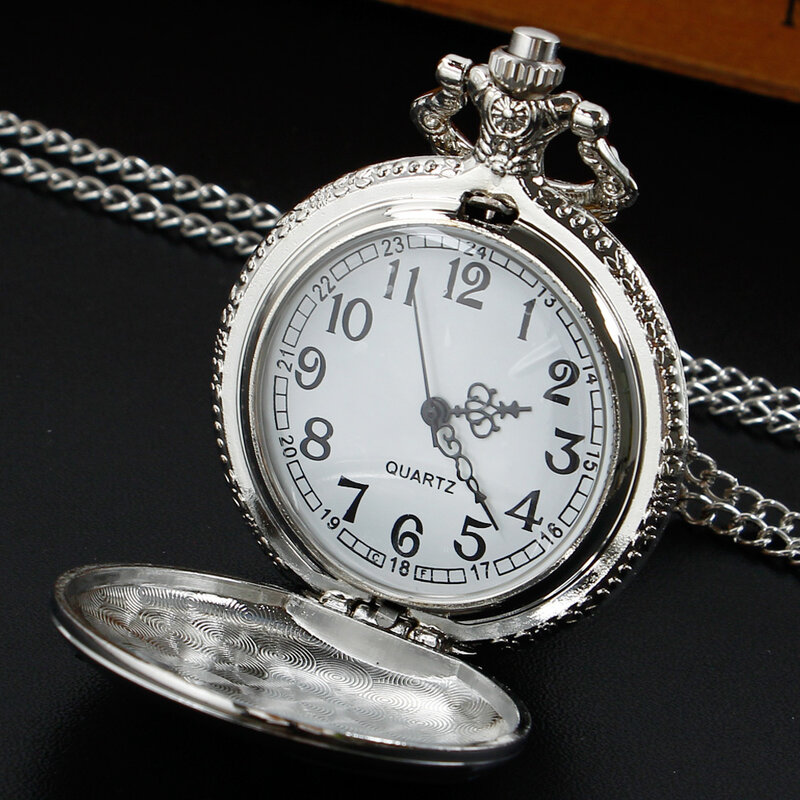 男性用レトロシルバークォーツ時計,3Dポケット時計,車とトラックのパターン,ネックレスチェーン時計,ギフト