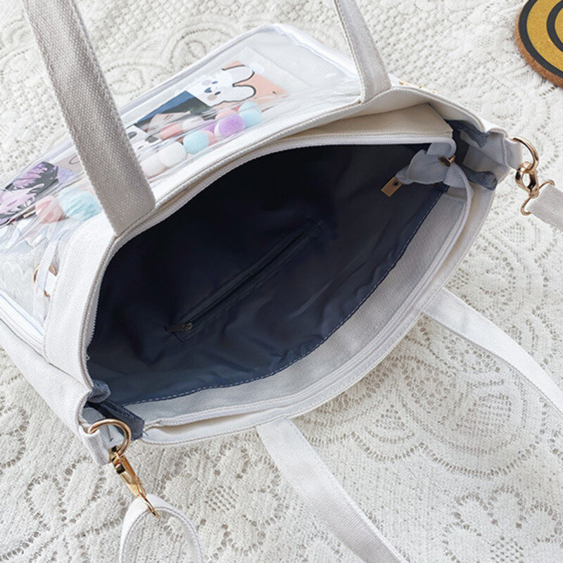 日本の女性のための透明なポケット付きの薄いショルダーバッグ,学校に最適
