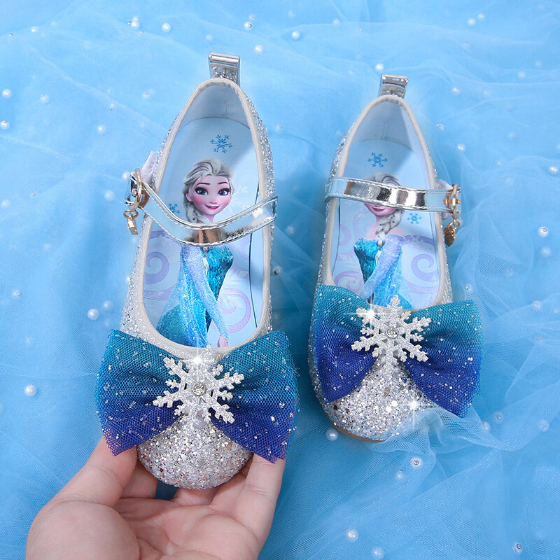 Disney-zapatos de princesa Elsa para niña, calzado de rendimiento con lentejuelas de fantasía de Frozen, suela suave de cristal, talla grande