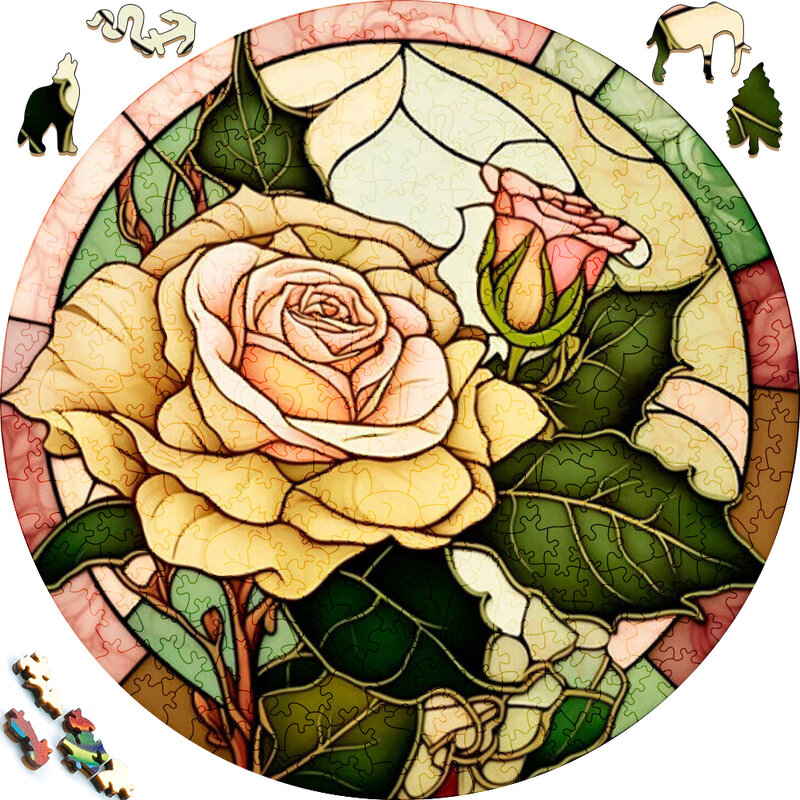 Zagadki drewniane Puzzle malowane żółta róża zabawna zabawka kwiaty drewniane Puzzle inteligentna gra kształt zaokrąglony Puzzle Jigsaw najlepszy prezent