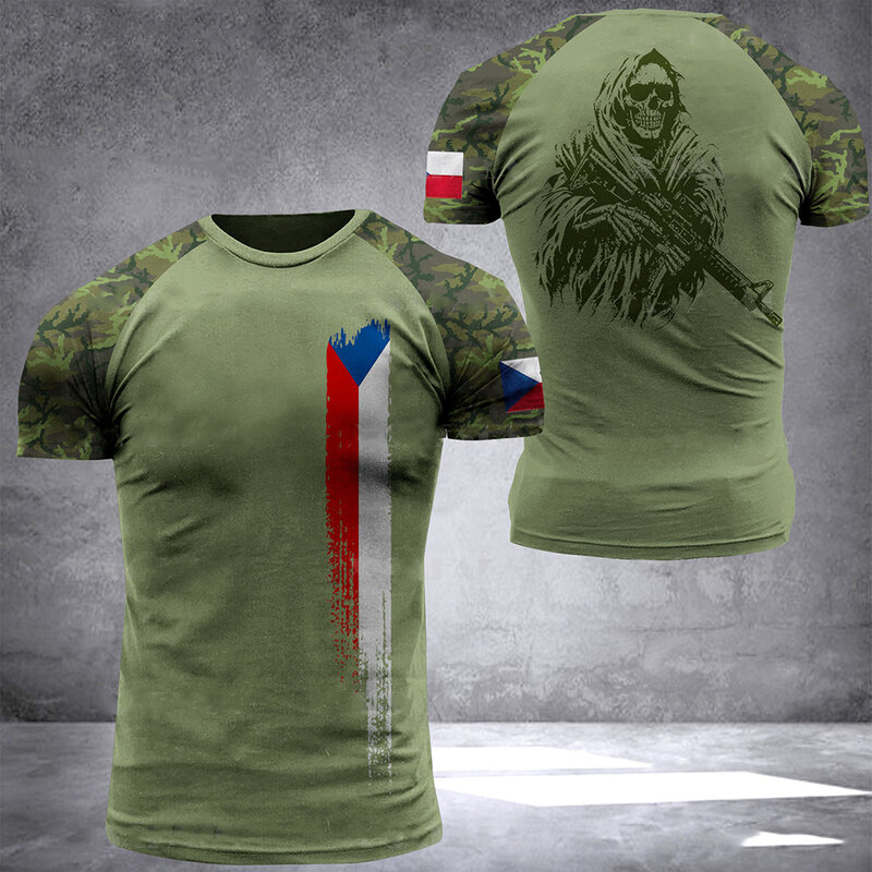 T-Shirt de l'Armée Tchèque pour Homme, Vêtement Décontracté à Manches Courtes, Col Rond, avec Imprimé de Soldat Vétéran