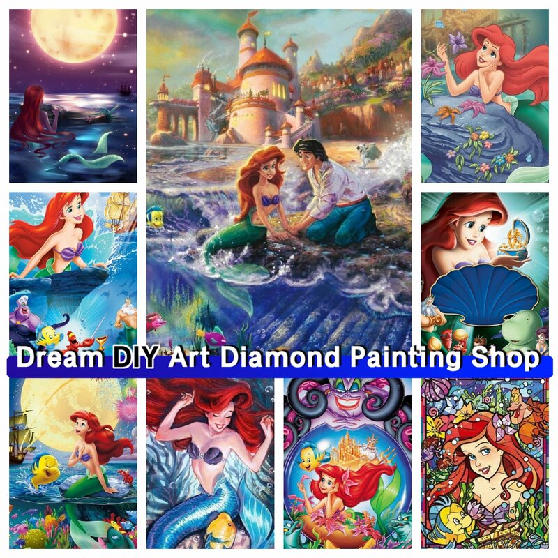 Disney Mermaid Princess Dream Art Diamond Painting Mosaic Cartoon Embroidery Cross Stitch Picture Home Decor Children's Gifts