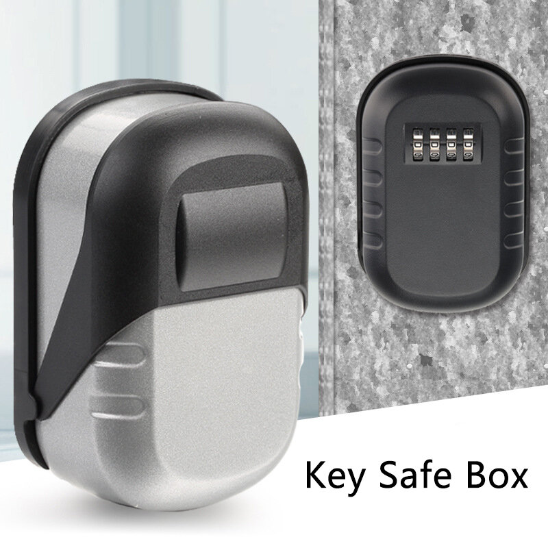 Caja de bloqueo de llaves montada en la pared, caja de seguridad de aleación de aluminio, combinación de 4 dígitos, almacenamiento de llaves para interiores y exteriores