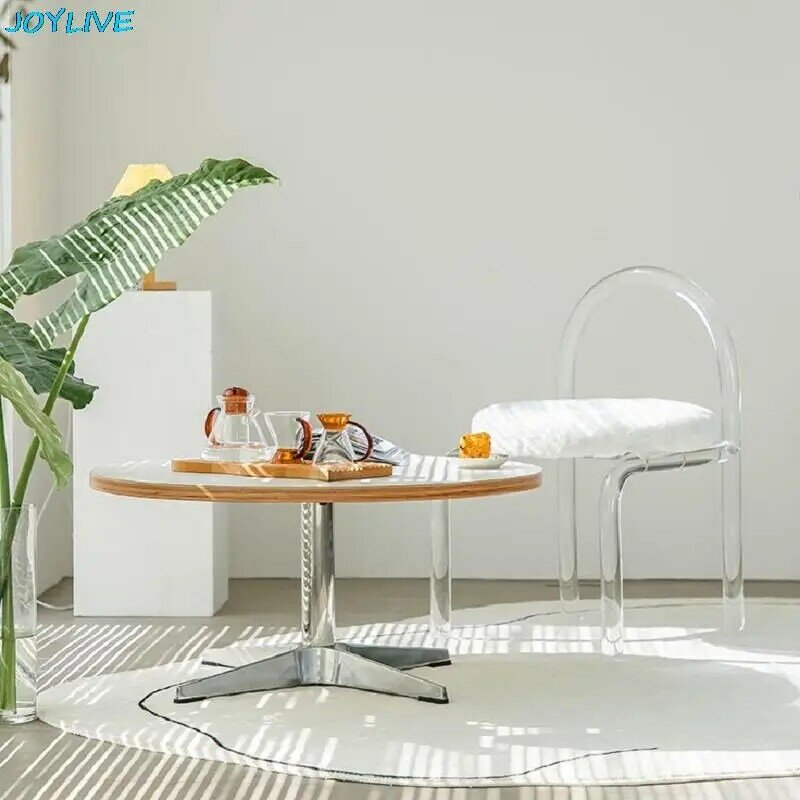 Повседневный кофейный столик JOYLIVE из нержавеющей стали, простой маленький круглый столик из массива дерева для домашнего использования, новинка 2022, Прямая поставка