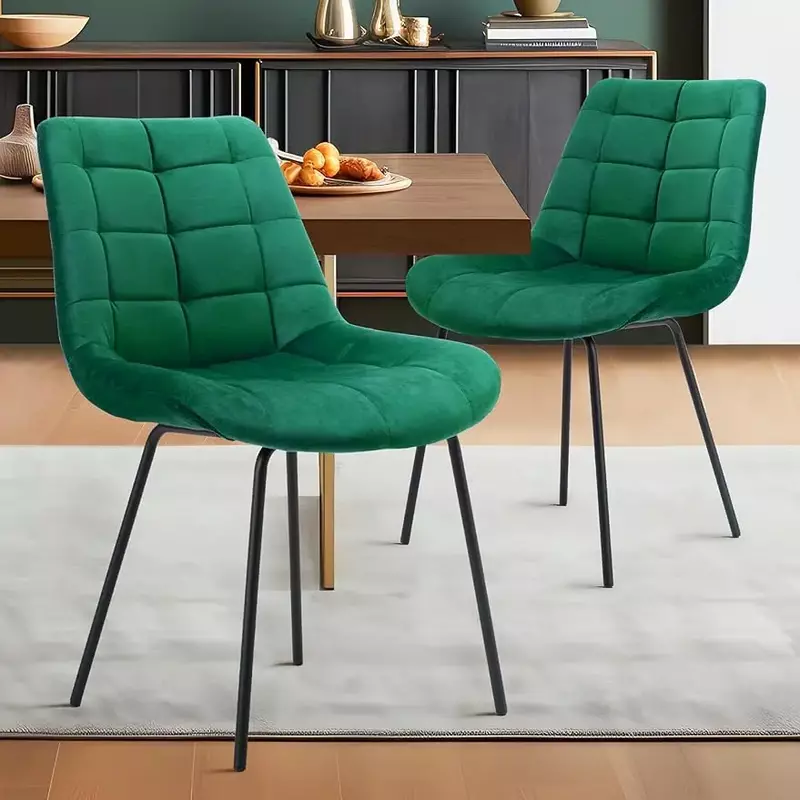 Velvet Dining Chairs,Upholstered Reception Chair,Tufted Accent Chair with Metal Legs for Home Kitchen,Living Room,Set of 2,Green