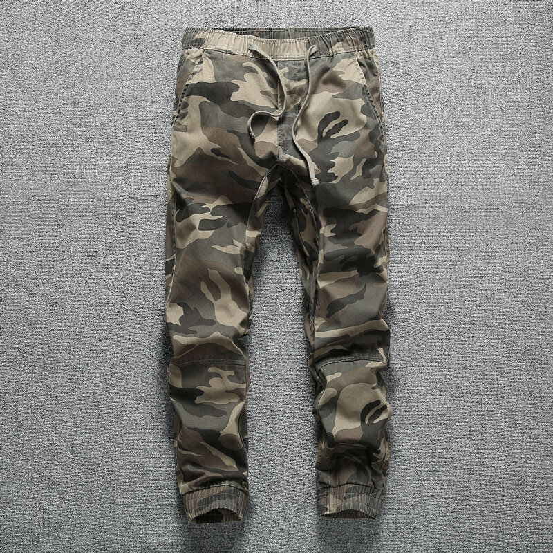 Moda masculina calças de outono meados da cintura calças casuais algodão camuflagem carga calças gerais ao ar livre jogger calças