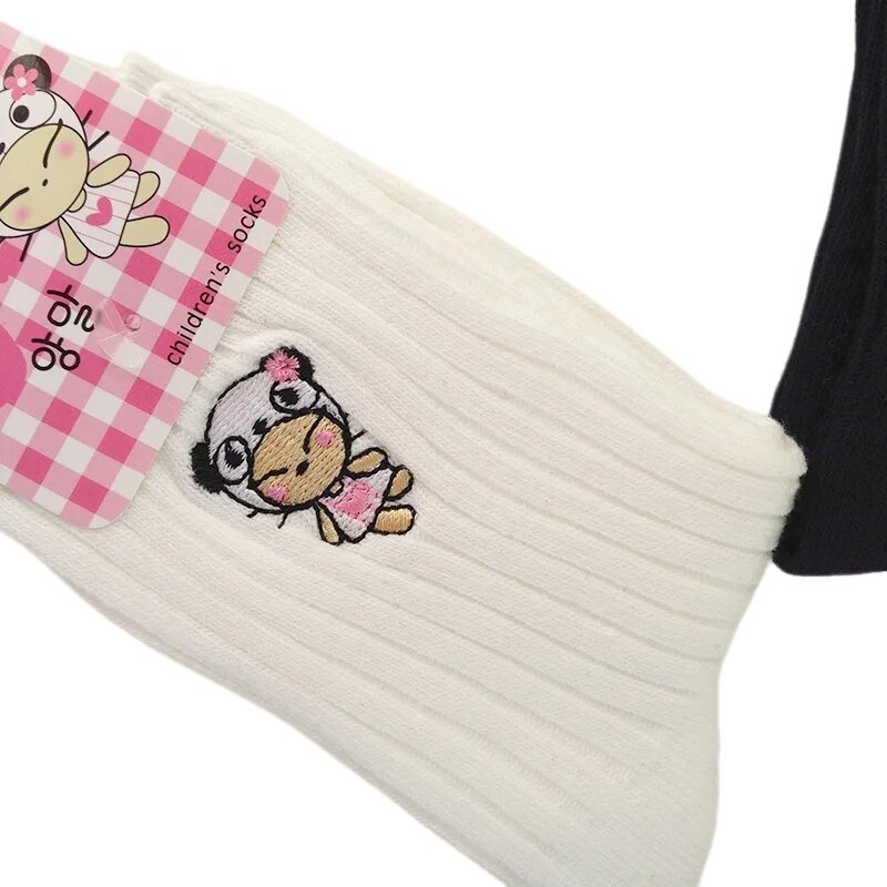Calcetines cortos de algodón peinado de doble aguja para niños y niñas, medias de alta calidad con diseño de gato de dibujos animados, 2 a 3/3 a 5 años, 1 par