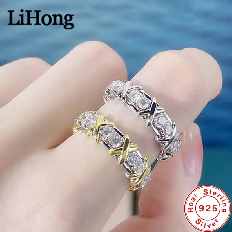 Luxury 925 Sterling Silver Ring Interlaced With Aaa Zircon Crystal Ring For A Woman'S Engagement Jewelry Gift  2 Color Choices
