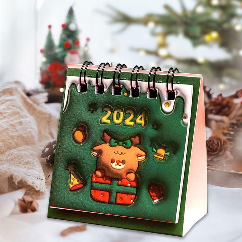 2024 Cartoon 3d Vision Kerst Mini Desk Kalender Santa Claus Peperkoek Man Tafel Kalender Dagelijks Wekelijks