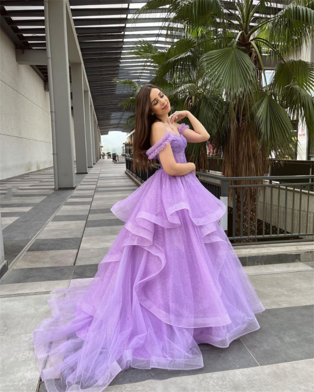 Gaun Prom Glitter ungu Jessica gaun pengantin mewah gaun malam gaun pesta acara khusus Vestidos De Noche