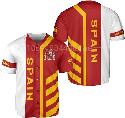 2023 New Spain Flag baseball jersey  3D Printed Fashion Customize Name Men's Baseball Shirt Street Unisex Adult Baseball Jersey