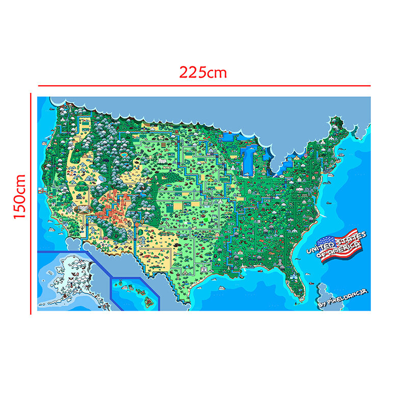 225*150cm Map of The USA Non-woven Canvas Painting Wall Decorative Poster and Prints Office School Supplies Home Decoration