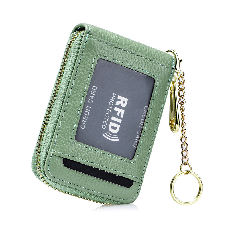 RFID dompet kulit pria dan wanita, dompet kulit Bisnis tempat kartu ritsleting melindungi tempat kartu ID Bank