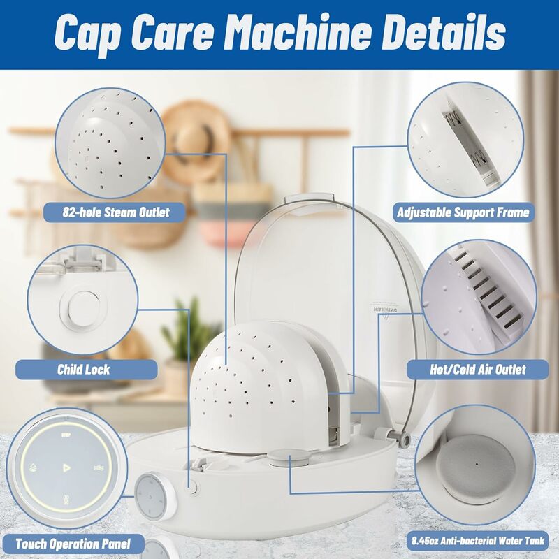 Automatic Cap Cleaner with steam and Dry,steam Cleaning&Ironing and Drying for Bucket hat Baseball Cap&Dryer for Trucker hat etc