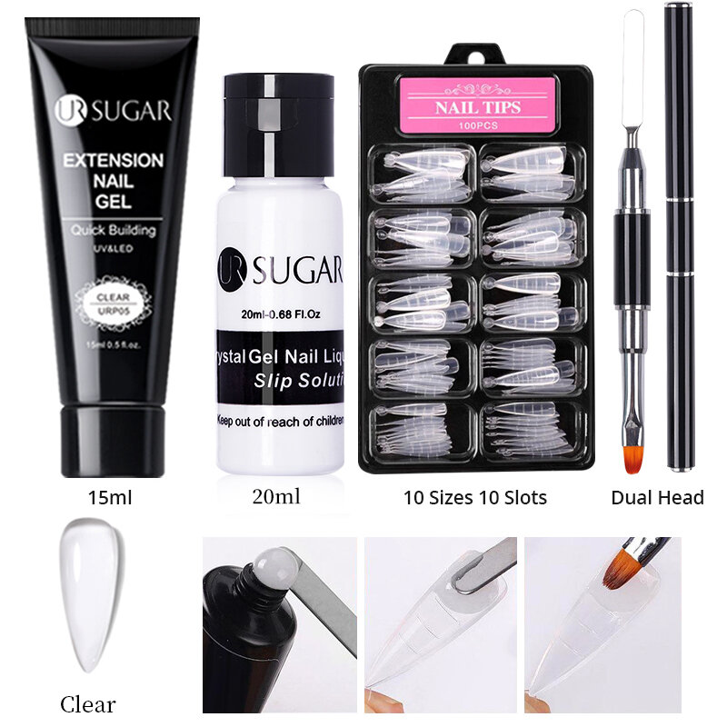 UR SUGAR 15ml Nail Extension Gel Set Acrylic Quick Building Hard Gel For Finger Prolong Form Tips Manicure Extension Tool Kits