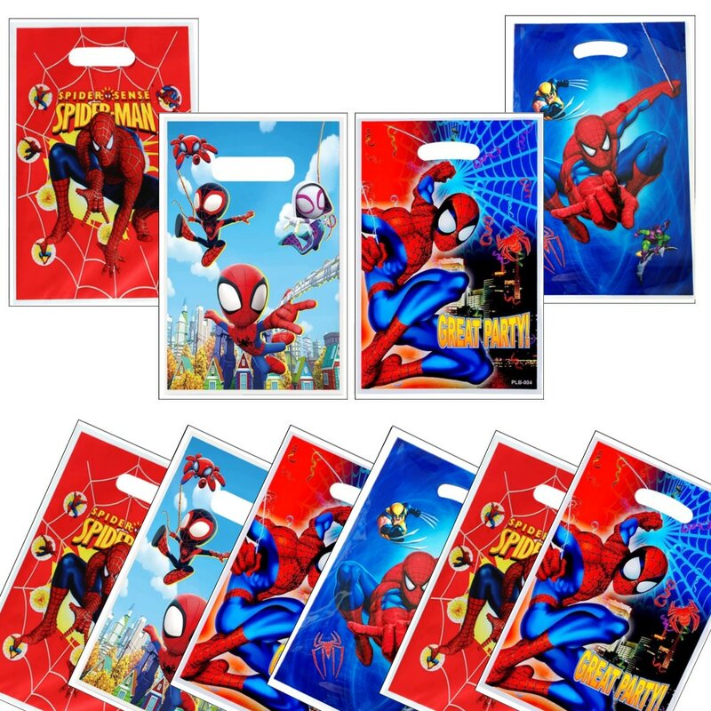 Spiderman Birthday Party Gift Bags Spider Theme Plastic Candy Bag Child Party Loot Bag Kids Birthday Party Favors Supplies Decor