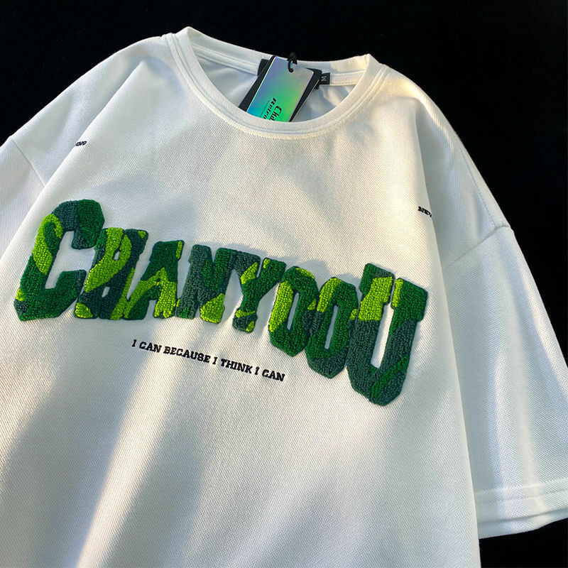 Camiseta de manga corta con bordado de letras Retro americanas para mujer, Camiseta holgada informal de calle Y2K, Top que combina con todo, 2022