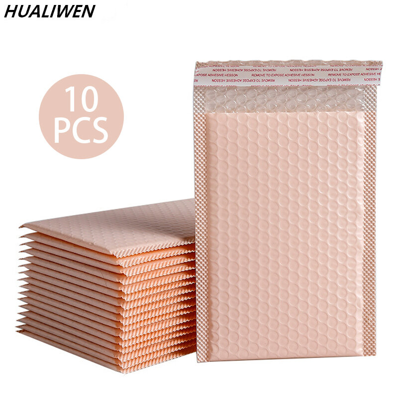 Sobres acolchados de polietileno para correo, envoltorio forrado de burbujas a granel, color rosa, 10 piezas