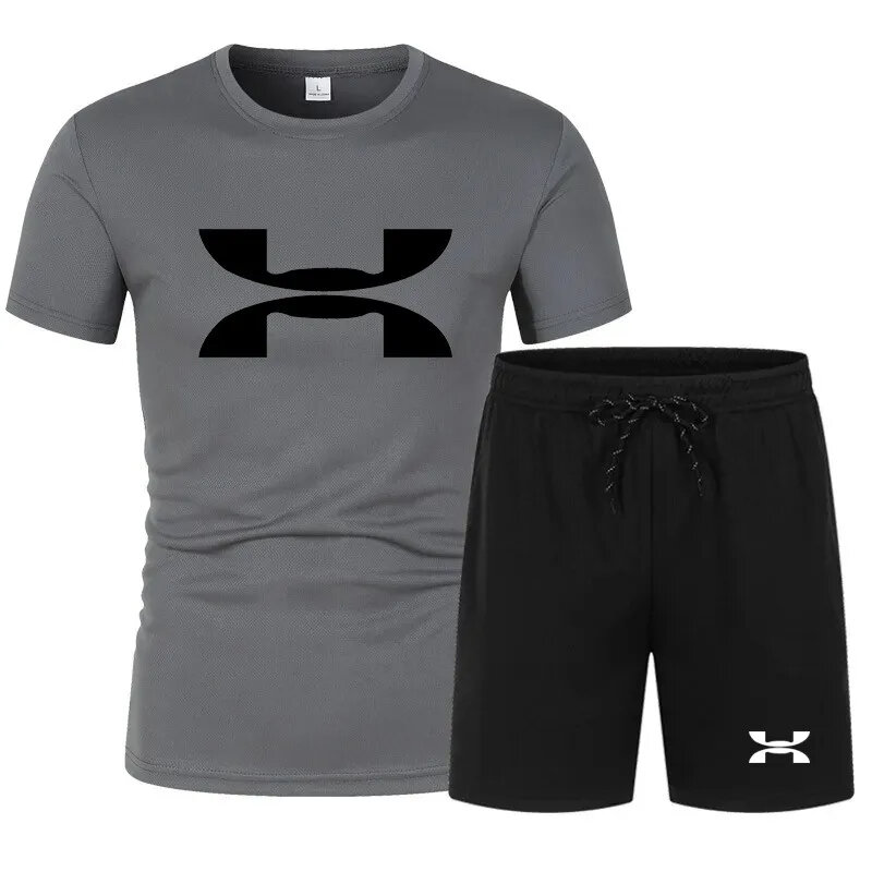 2024 męska odzież sportowa letnia męska strój do fitnessu koszulka z krótkim rękawem + szybkoschnący kombinezon 2-częściowy