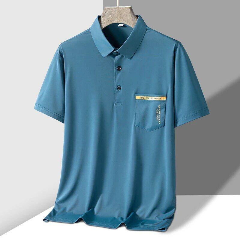 루즈 포켓 프린트 레터 비즈니스 폴로 셔츠, 남성 의류, 2024 여름 캐주얼 풀오버, 올매치 티셔츠, 패션 신제품