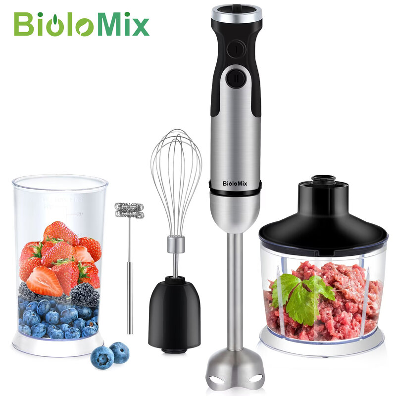 Biolomix-浸漬ハンドスティックブレンダー、野菜および肉グラインダー、チョッパーおよび泡立て器、スムージカップ、5 in 1、1200w、800ml、600ml
