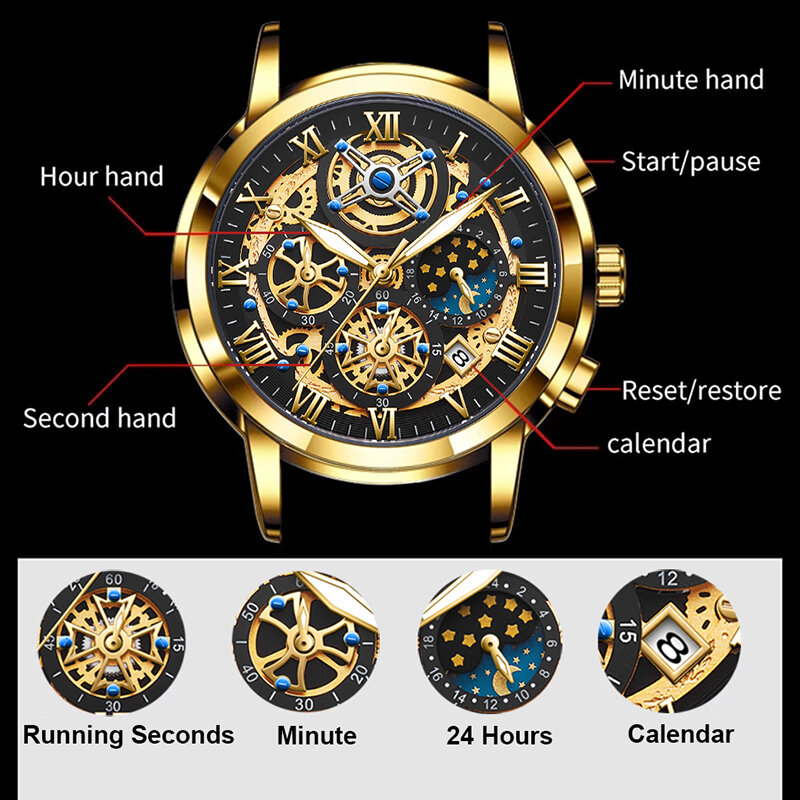 Lige นาฬิกากีฬาผู้ชาย, นาฬิกาแฟชั่นแบรนด์ชั้นนำเป็นทางการสุดหรูดูวันที่อัตโนมัตินาฬิกาลำลองกันน้ำ relogio masculino + กล่อง