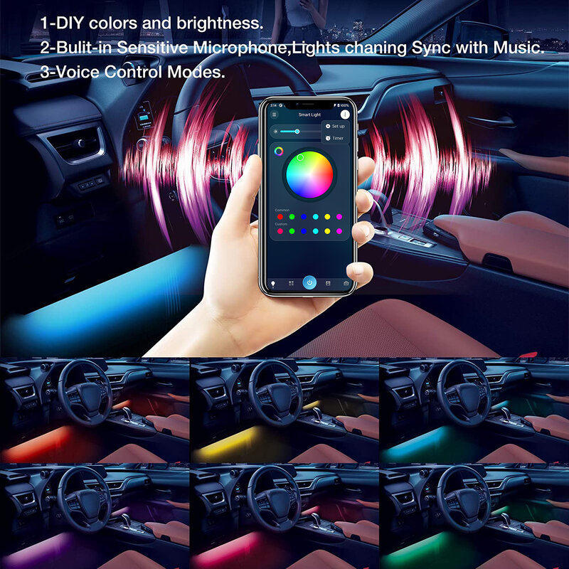 Tira de luces Led inteligentes Para decoración Interior de coche, accesorios impermeables RGB, 5V, USB, Control por aplicación ambiental