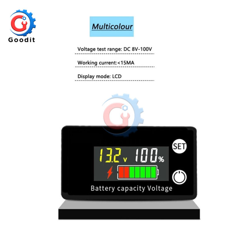 Battery Capacity Indicator DC 8V-100V Lead Acid Lithium LiFePO4 Car Motorcycle Voltmeter Voltage Gauge 12V 24V 48V 72V for Alam