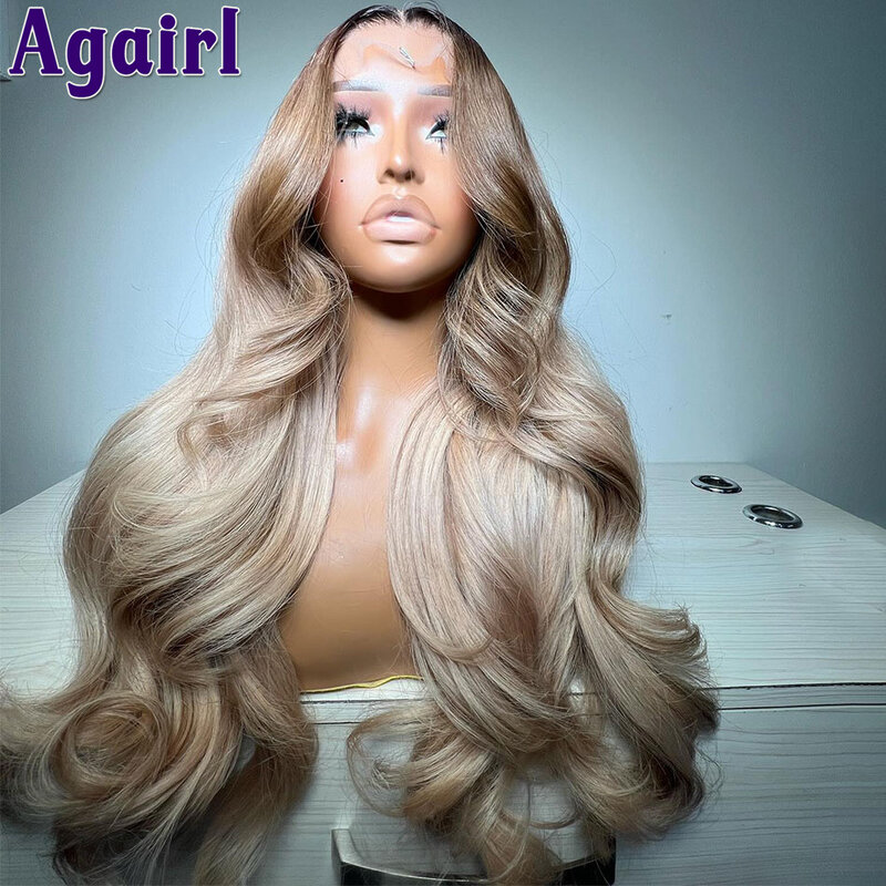 200% Ombre Ash Blonde 13x6 Body Wave Lace Front Wig PrePlucked Brown Root Blonde Wig 13x4 Lace Frontal Human Hair Wigs for Women