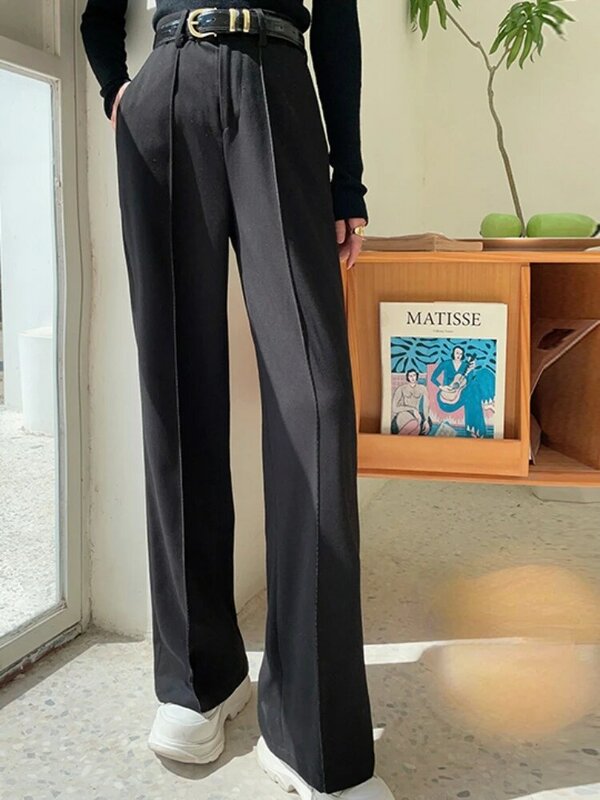 White Suit Women's Wide Pants New High Waisted Loose Summer Solid Pants Female Fashion Casual Straight Ladies Pants 2024