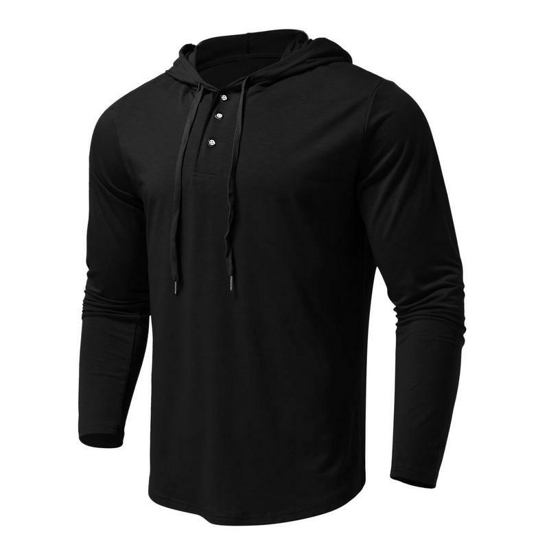 Men's Athletic Hoodies Long Sleeve Sports Hoodie Shirts Casual Solid Long Sleeve Hooded Shirt Top With Drawstring Hoodie Button