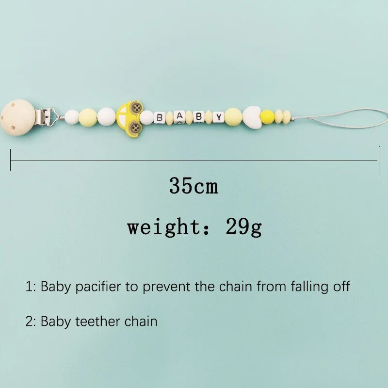 Chupete de silicona hecho a mano con nombre personalizado para bebé, cadena ecológica con Clips, kawaii