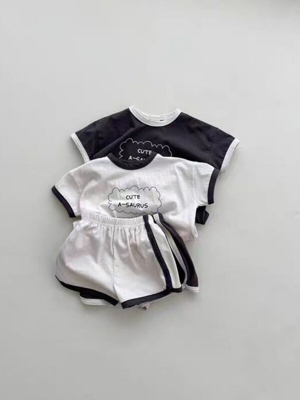 Conjunto de ropa de manga corta para bebé, pantalones cortos transpirables de algodón, traje de 2 piezas con estampado de letras, novedad de verano 2024