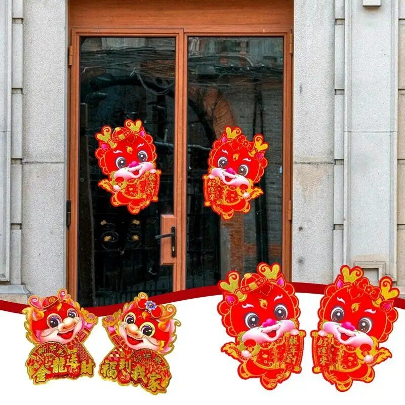 Spring Festival Zodiac Couplets 2024 Year Of The Dragon Cartoon Zodiac Door Stickers 3D Dragon Window Clings Blessing Stickers