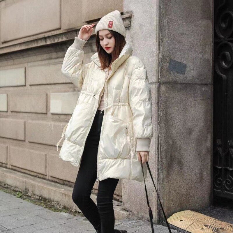 2023 New Women Down Jacket Winter Coat Female Mid Length Version Parkas Loose Waisted Outwear Slimming Warm Thicken Overcoat