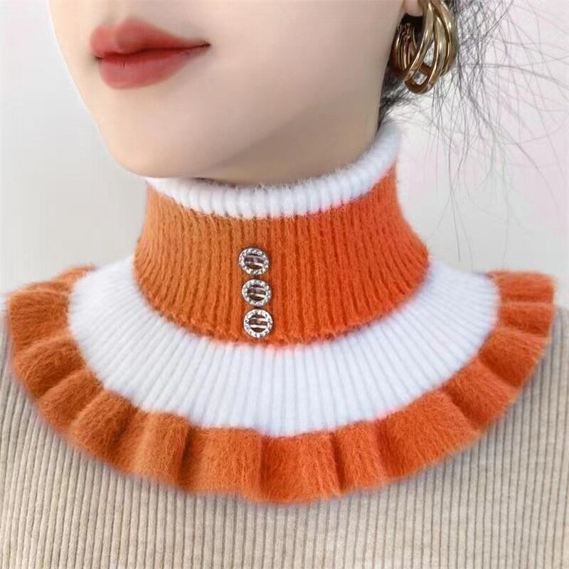 Colarinho de lapela listrado tricotado para mulheres, capa de pescoço versátil, veludo imitação vison espesso, colar falso, novo, 2024