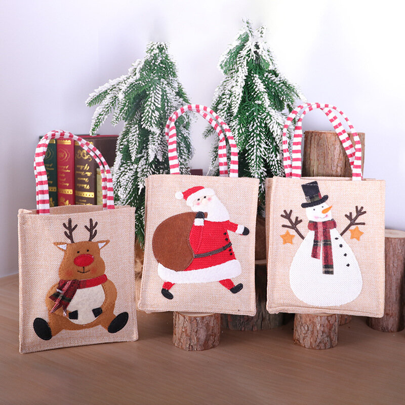 Natal quente rena doces saco de presente santa sacos juta saco decoração de natal crianças presente festa favor ano novo surpresa saco de presente