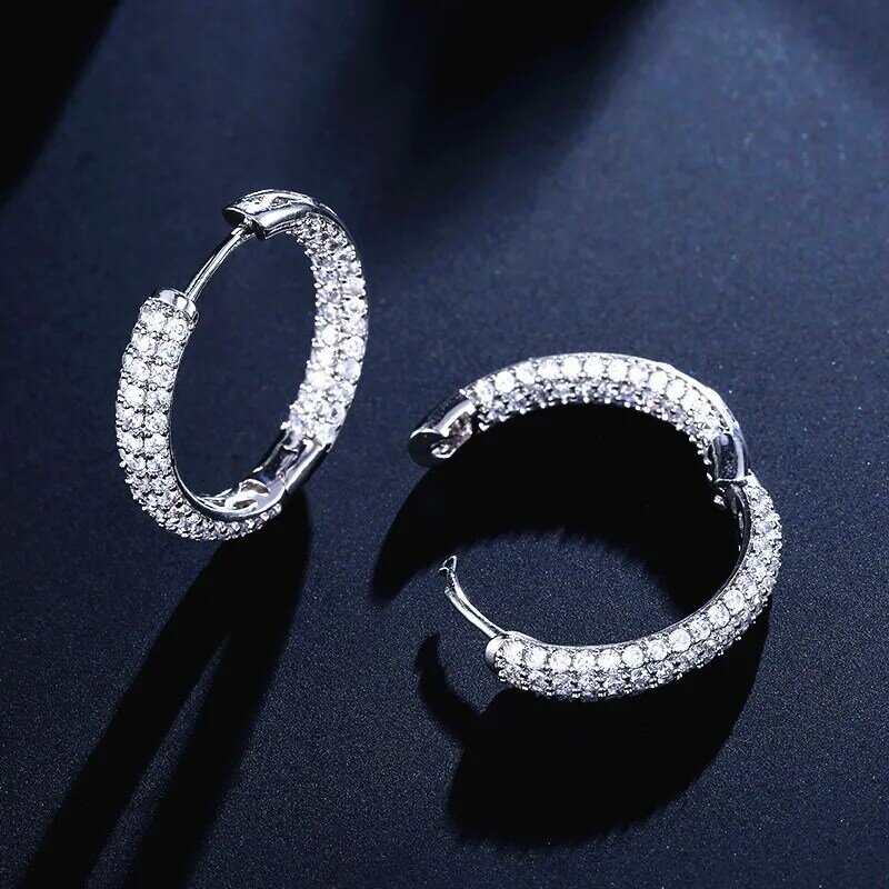 ZAKOL Luxury Gold Color U Hoop Earrings for Women Fashion Double Sided Cubic Zirconia Micro Inlay Earring INS Party Jewelry